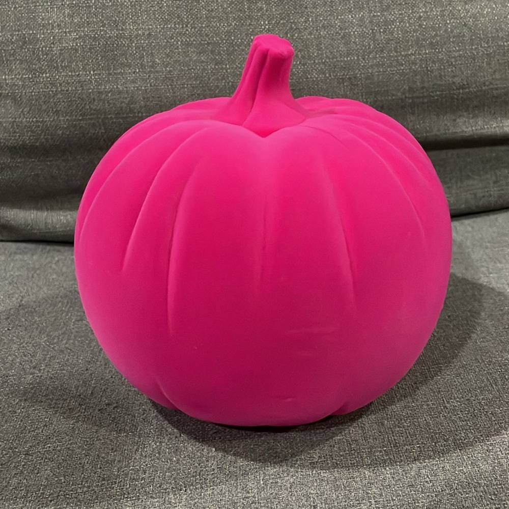 Neon Pink Plastic Halloween Flocked Decor Pumpkin from Hyde & EEK! Boutique